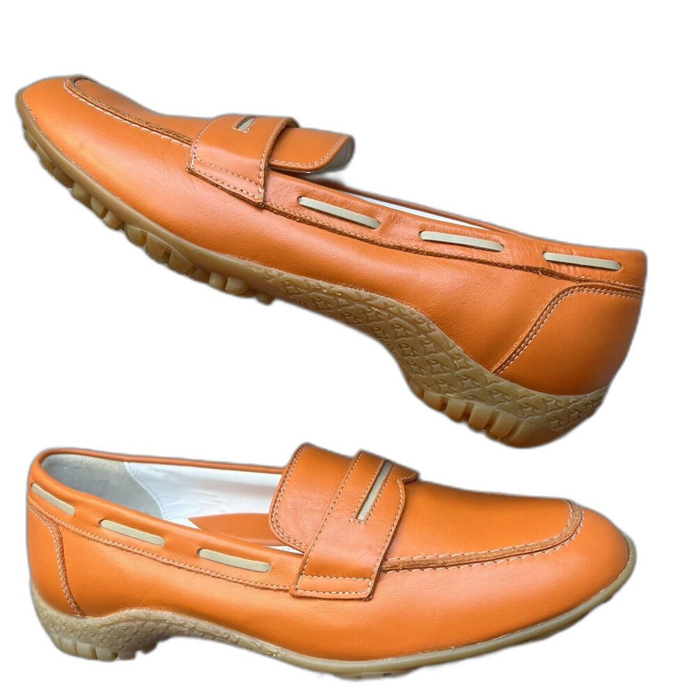 Walter‎ Genuin Orange Leather Penny Loafer Golf Shoes Women EU 36.5 US 6 - 6.5
